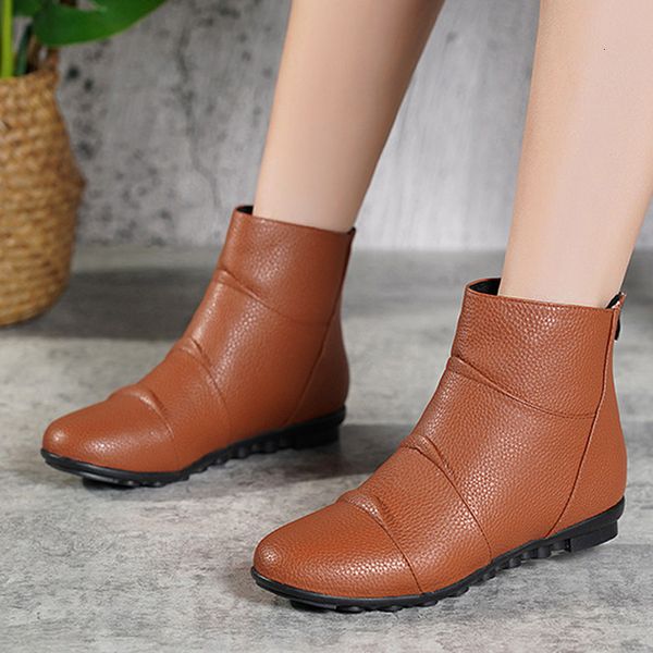 

2021 women short boots ankle warm plush ladies shoes autumn winter pu leather flats footwear fashion woman new qo88, Black