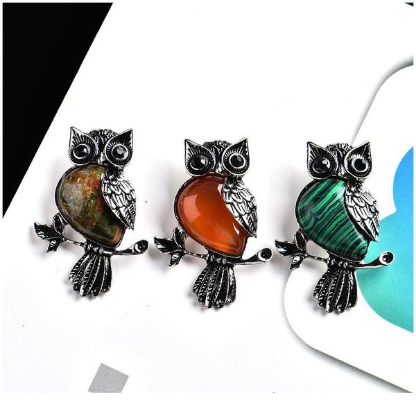 

1pc natural crystal mineral jewelry owl brooch noble fashion decoration diy gift female models brooch qylobc, Black