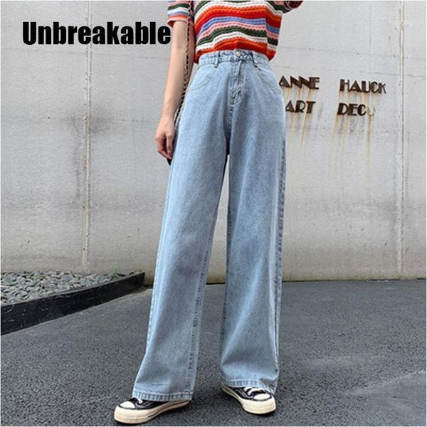 

2020 new women's jeans cotton lloose high waist retro jeans wide leg women casual simple fashion zipper denim trousers1, Blue