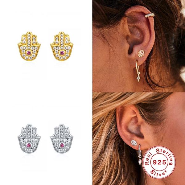 

stud aide 2021 mini cute small earrings for women 925 sterling silver palm shape diamonds fashion jewelry gift brincos, Golden;silver