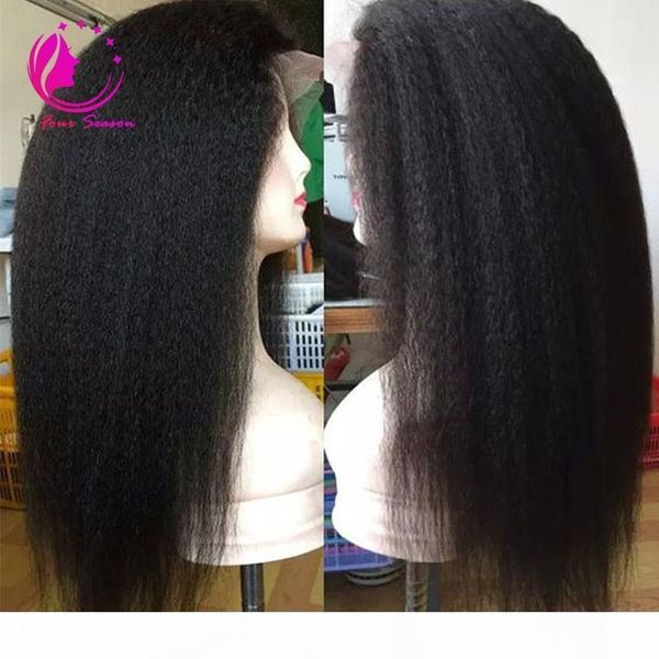 

unprocessed virgin lace front wig with natural hairline yaki straight brazilian lace front wig for black women kinky straight lace wigs, Black;brown