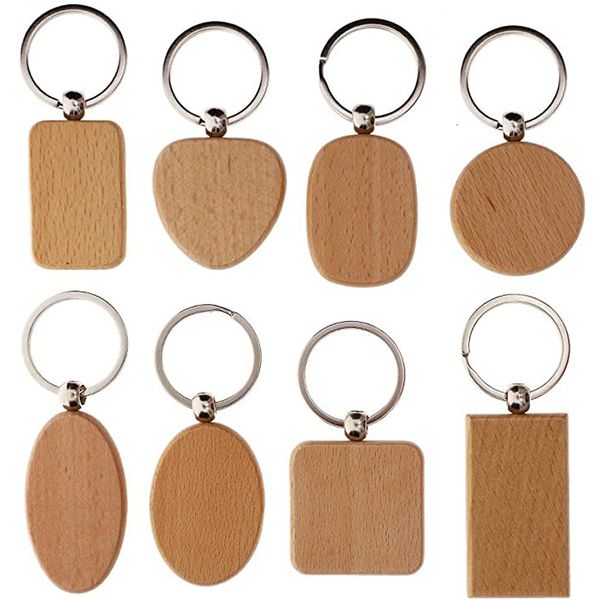 

key 11 styles handmade fashion wood keychain pendant chains diy wooden keyrings round square heart oval rectangle shape, Slivery;golden
