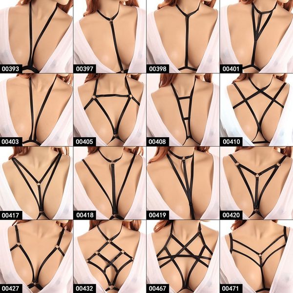 

strappy harness bra lingerie chest belt adjust bondage hollow out soft punk goth halloween club party rave for women, Black;white