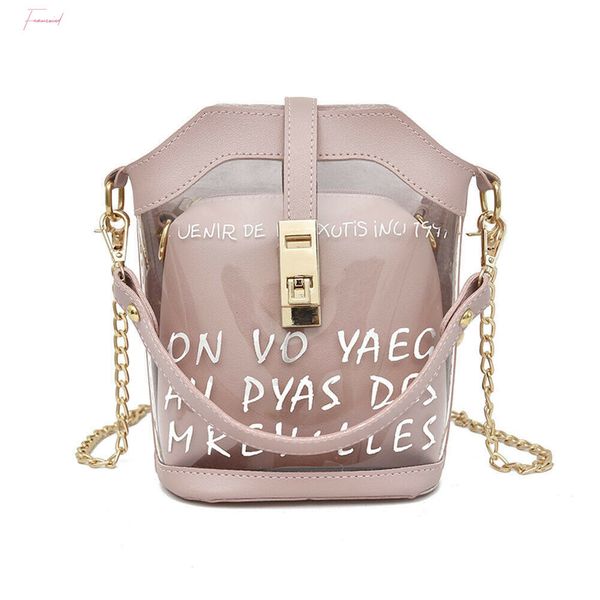 

fashion womens pvc shoulder bag transparent waterproof travel bag cute lady canta messenger bag, Black;red