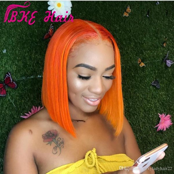 

brazilian hair orange color bob wig silky straight short lace front wig heat resistant synthetic wigs for black women