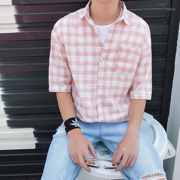 

men plaid shirt spring autumn casual short sleeve shirts cotton men shirts with pocket korean shirt male1, White;black