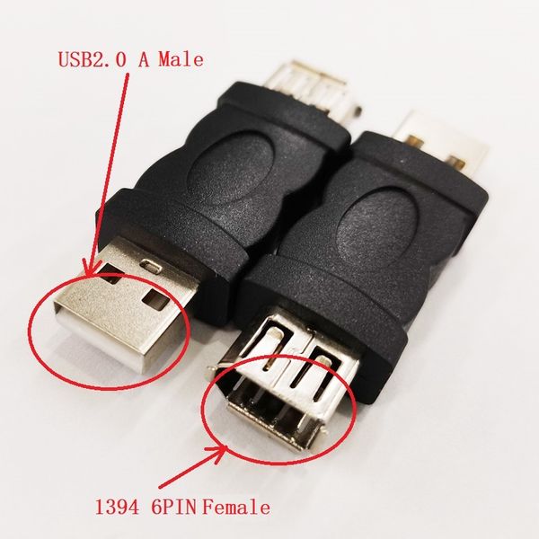 Conectores USB, USB2.0 Um macho para Firewire IEEE 1394 6Pin Female Adapter Conversor Conector / 5pcs