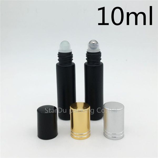 

240pcs/lot 10ml black roll on bottles, 10cc frosted essential oil rollon bottle, small glass roller container