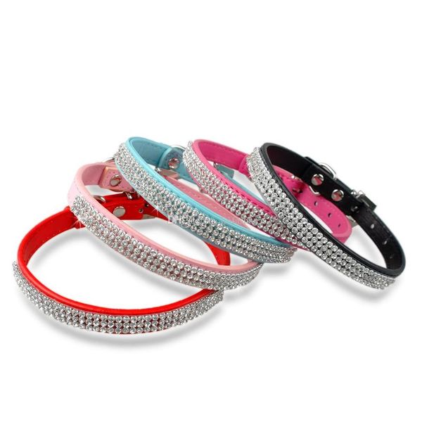 

selling rhinestone diamante dog collars fashion pu leather jewelry pet collar puppy necklace 4 sizes 5 colors ne72s