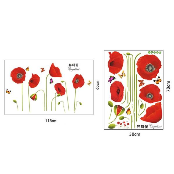 

1x pvc decorative large red poppy flower wall stickers art decal mural decor home office diy wall sticker