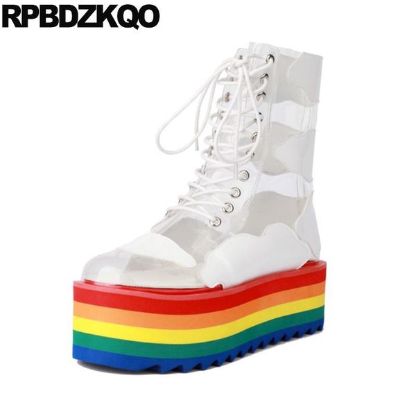 

sandals 12 44 ankle women clear harajuku transparent big size white platform boots booties pvc new 13 45 flatform rainbow shoes, Black