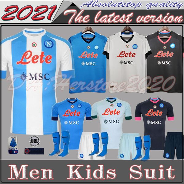 

20 21 napoli soccer jersey naples football shirt 2020 2021 koulibaly camiseta de fÃºtbol insigne milik maillots h.lozano mertens men kids, Black;yellow