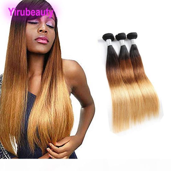 

brazilian virgin hair extensions 1b 4 27 ombre three color straight human hair 1b 4 27 hair wfts 3 bundles, Black