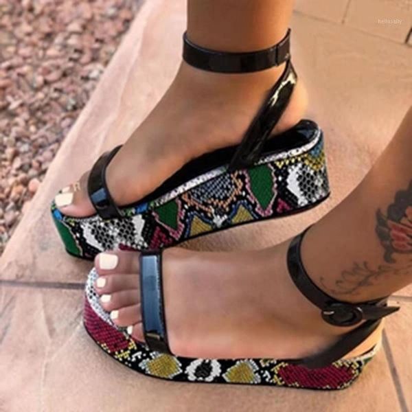 

dropship big size 35-43 lady summer gladiator sandals women wedges party snake veins colorful sandals shoes woman1, Black
