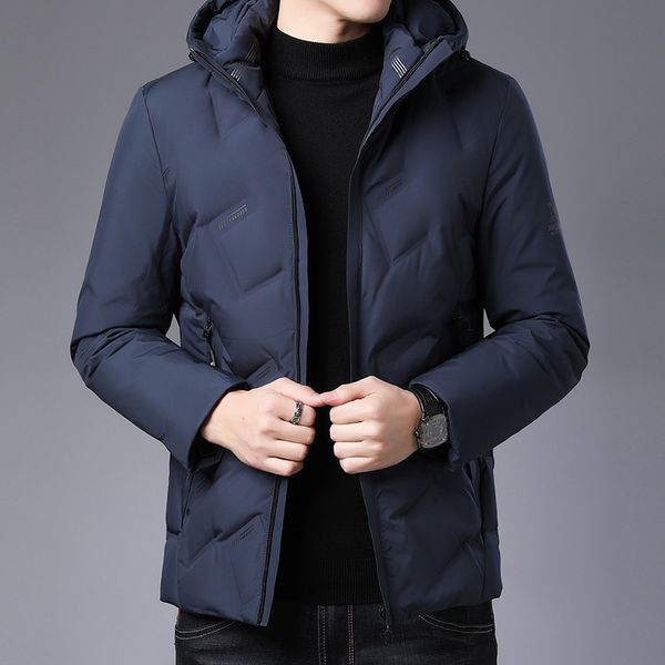 

big goose white duck down coats men pile with cap 90 young and middle-aged male brief paragraph with thick warm coat q1209, Black