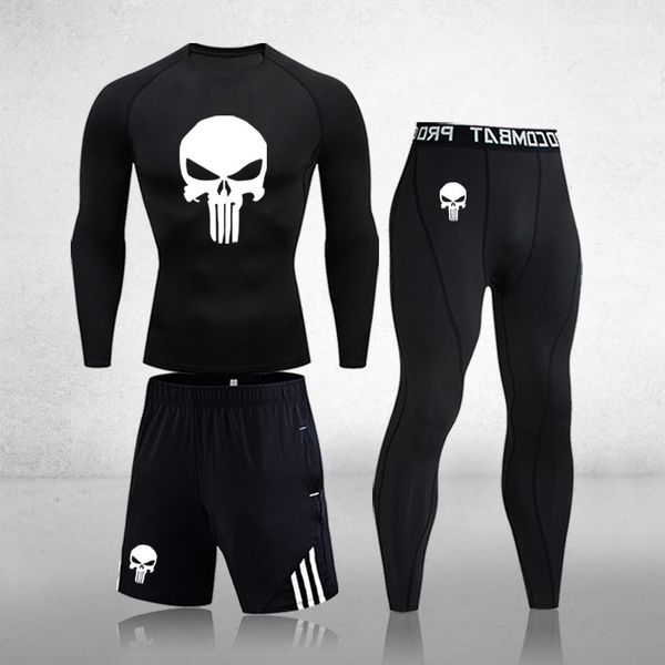 

3pcs seamless men's compression jogging set workout sportswear gym clothing fitness yoga long sleeve leggings sports suits, Gray