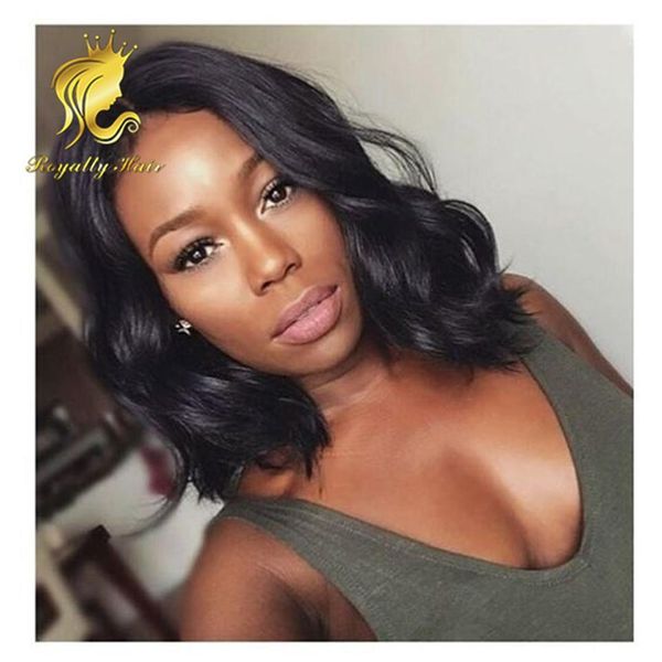 

brazilian hair middle part short bob wigs wavy lace front wigs glueless full lace human hair bob wigs 130% density bleached knots, Black;brown