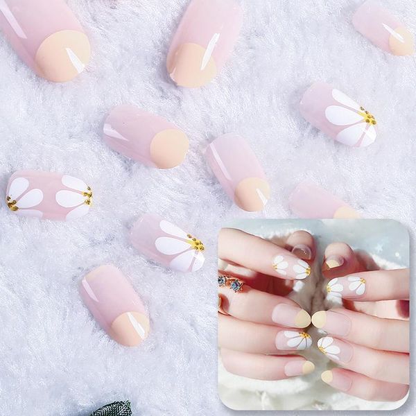 

24pcs comfort acrylic nail art tools pink flower design false nail full cover fake nails super, Red;gold