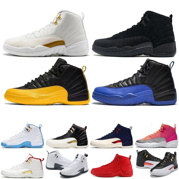 

12 12s men basketball shoes ov white dark concord winterized wntr university blue bulls taxi mens fashion sports shoes 7-13, White;red