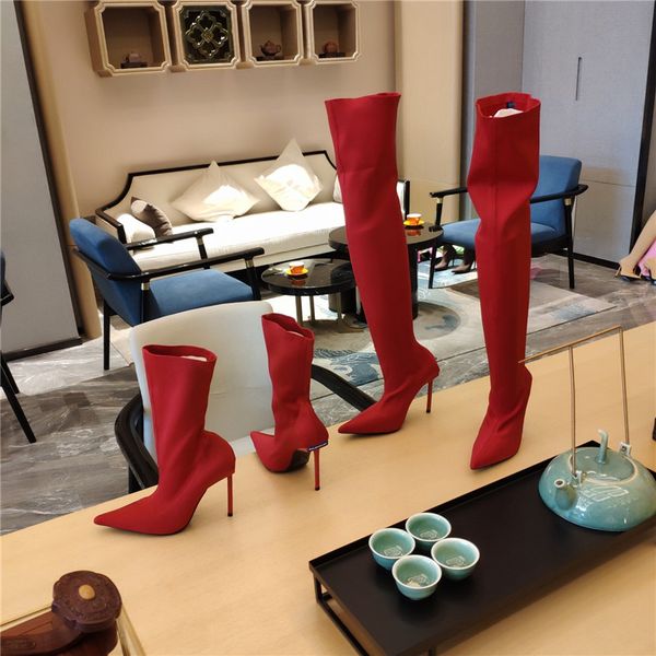 

stretch socks boots brand women super high heel thigh-high boots, Black