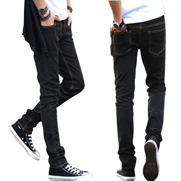

missky spring sutumn men long pants black color slim jeans small trouser legs medium waist elastic jeans male clothes1, Blue