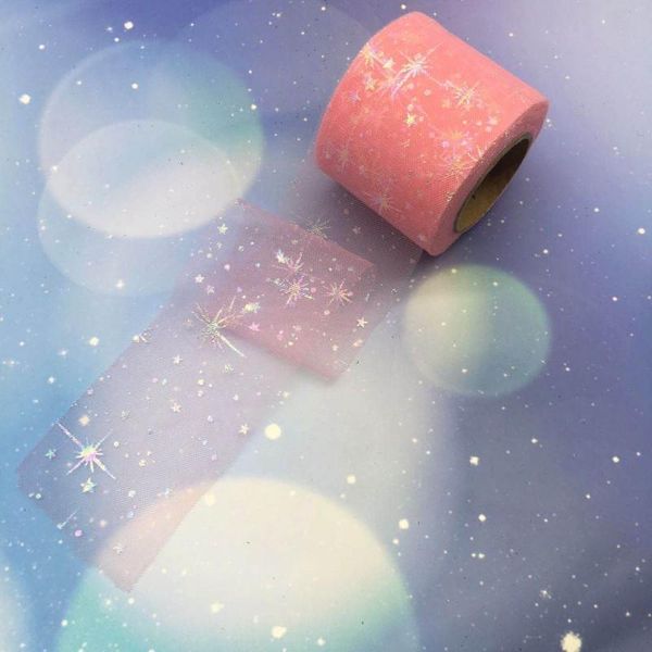 

22m roll rainbow glitter star tulle roll sequin crystal organza sheer fabric diy craft gift tutu skirt home wedding decoration wmtlmx