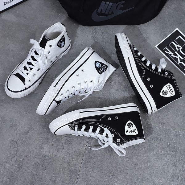 

2020 spring new men's shoes korean fashion trend casual all-match canvas shoes male students breathable high-sneakers, Black