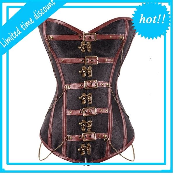 

women's gothic steampunk corsets satin clasp overbust corset buckle bandage waist trainer espartilho corpete coreselet, Black;white