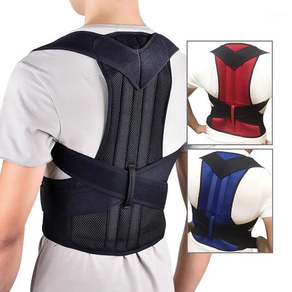 

back support adjustable waist posture corrector correction belt trainer shoulder lumbar brace spine vest1, Black;blue