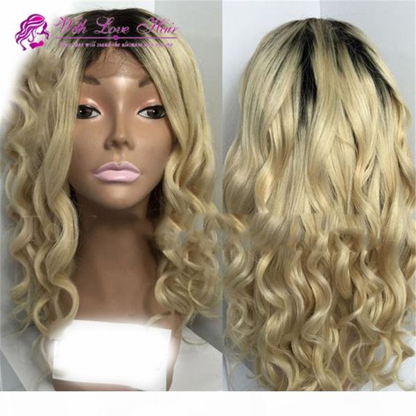 

in stock brazilian human hair natural wave ombre two tone blonde lace front wigs ing, Black