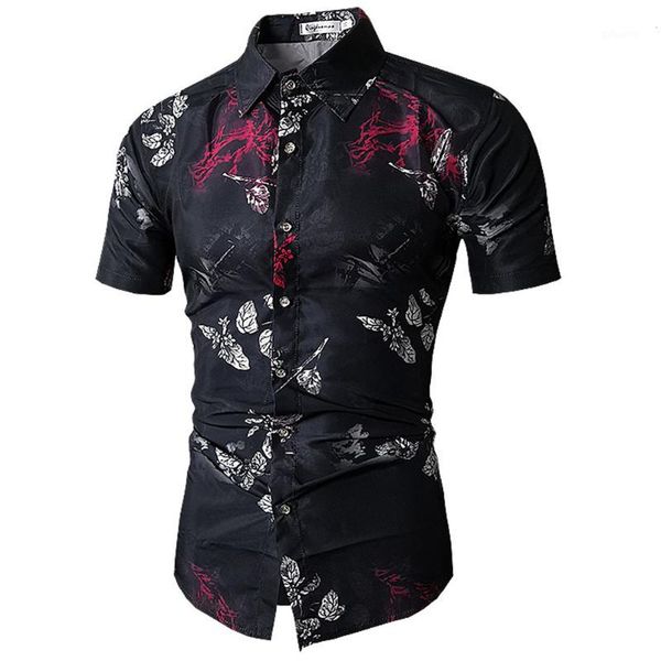 

2019 summer fashion new men casual boutique beach vacation shirt /gentlemen short mouw 3d printed shirts1, White;black