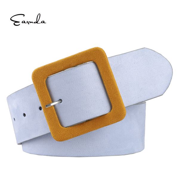 

earnda cute blue wide belts for women dress women red belt ladies suede leather straps 201120, Black;brown
