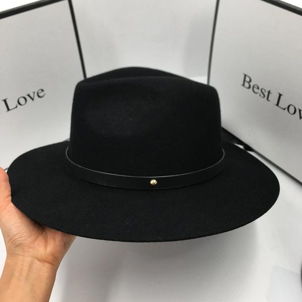 

in winter new euramerican style black wool hat for men and women belt fedoras, Blue;gray