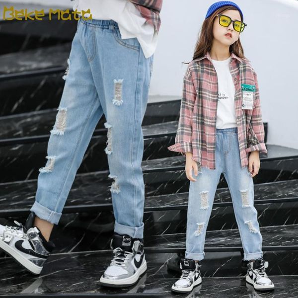 

ripped jeans for teenage girls skinny kids girls pants clothes 2020 summer fashion children clothing jeans 3 to 11 years old1, Blue