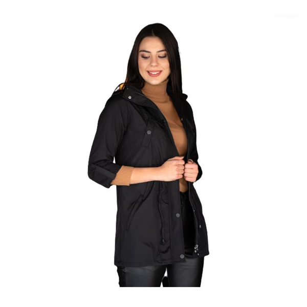 

women's black foldable sleeve trench coat1, Tan;black