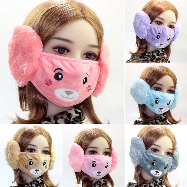 

2020 face masks the new warm plush mask earmuffs ear protection combo bear outdoor autumn and winter cartoon mask