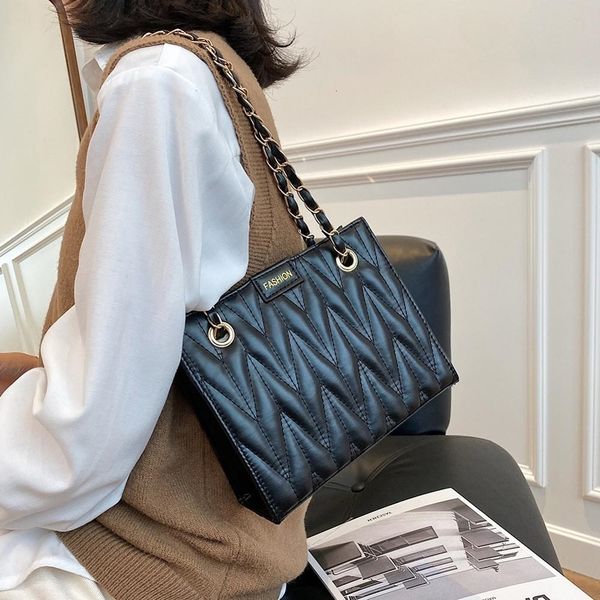 

fashion lattice patten pu leather crossbody bag large capacity totes trunk casual solid color women chain shoulder handbags