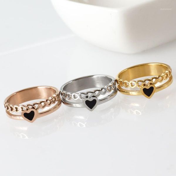 

cluster rings vintage stainless steel women men charm love heart classic black resin gold plating hollow ring female jewelry gift1, Golden;silver