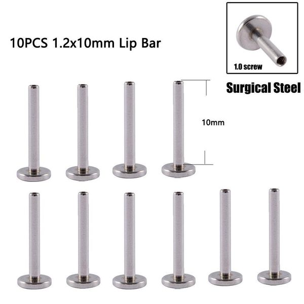 

10pcs surgical steel internally threaded lip bar 16g zircon component for labret prong zircon ear tragus helix ear piercing q sqcafq, Silver