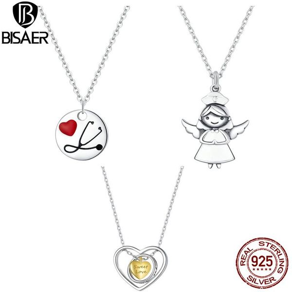 

bisaer 925 sterling silver angel heart necklaces pendants for women sterling silver jewelry ecn426