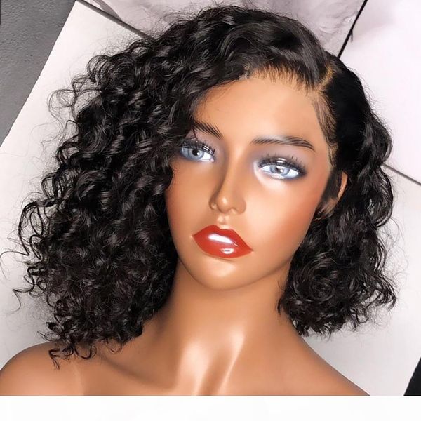

13*4 curly lace front human hair wigs remy pre-plucked 150% density human hair wig natural bleached knots for black women, Black;brown