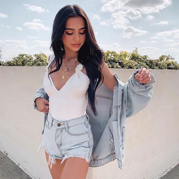 

ribbed knitted bodysuits women white sleeveless knot spring slim rompers womens jumpsuit basic playsuit womens, Black;white