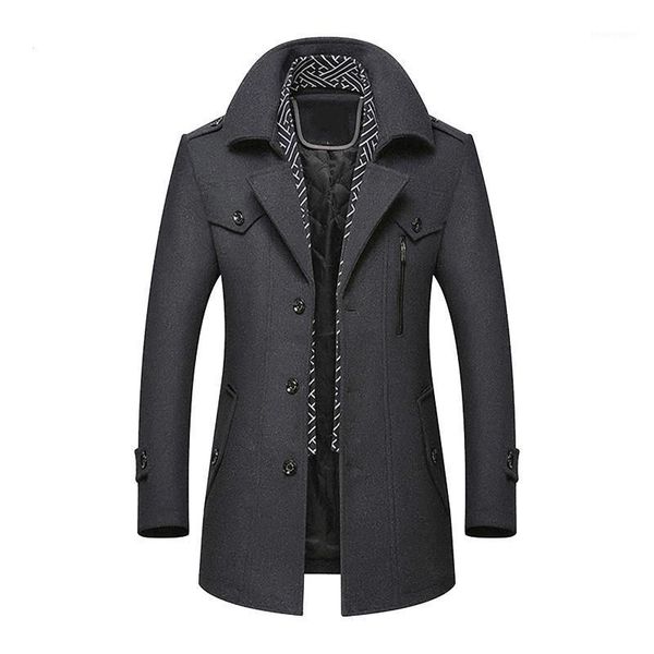 

men's wool & blends men's thick woolen coat winter windproof scarf long jacket fashion casual cotton warm outwear male mt0101, Black