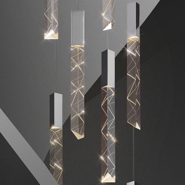 2021 Lampadario moderno a LED a soppalco K9 Crystal Chrome Duplex Stair Living Room Hotel Lampada a sospensione a sospensione a sospensione di lusso