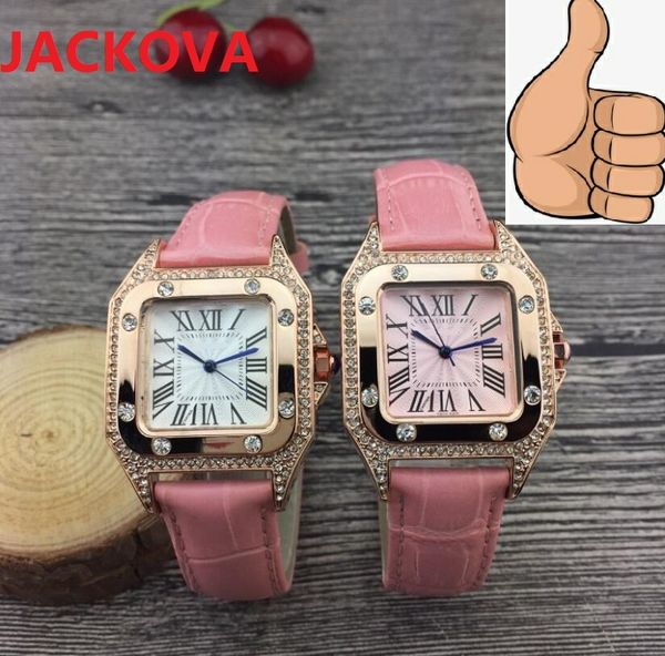 Popolare Casual Fashion Luxury Women Watch Quadranti quadrati da 32 mm Designer ICE Out Diamanti Hip Hop Orologio da donna in vera pelle Orologi al quarzo Tavolo super classico