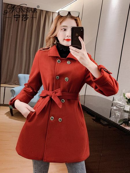 

new fashion and loose waisted woolen coat korean version in winter of 2020, Black