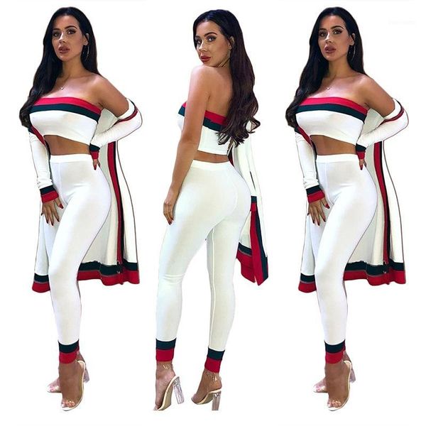 

2020 women elegant design 3 piece women set 1 piece x-long outwear 2 strapless and long pants bodycon sets jumpsuits1, Black;white