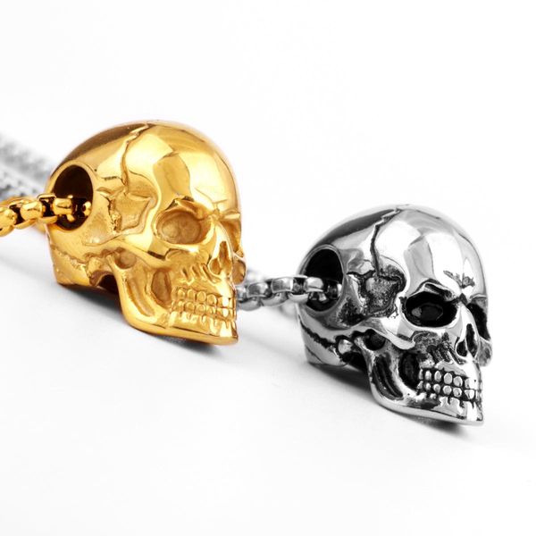 

золотой черный череп мужчины ожерелья подвески цепь панк хип-хоп для парня мужской нержавеющей стали ювелирные изделия подарок для творчески, Bronze;silver