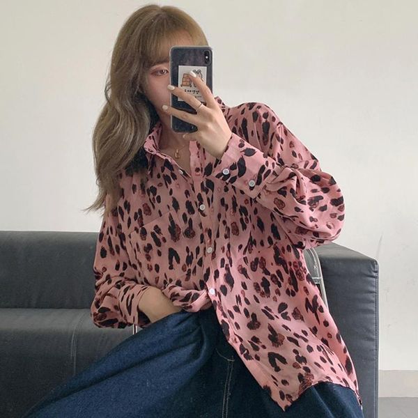 

women's blouses & shirts hipster fashion brand leopard korean clothes autumn style loose clothing bf ladies streetwear, White