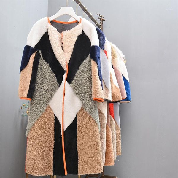 

merino sheep fur coat winter clothes women natural real fur wool genuine sheepskin coat patchwork colorful jacket parka real1, Black
